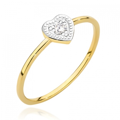 Pierścionek w kształcie serca z Brylantem 0,02ct - złoto próby 585